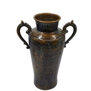 Vintage Urn Hammered Bronze Vase with Handles Dapples Art Deco 8.7" Height India